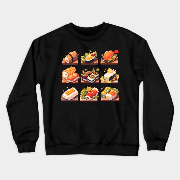 Cute Sushi Anime Food Pixel Art Crewneck Sweatshirt by TheMystique